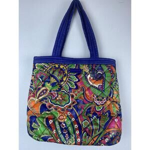 Vera Bradley Reversible Retired Venetian Paisley Solid Blue Large Nylon Tote